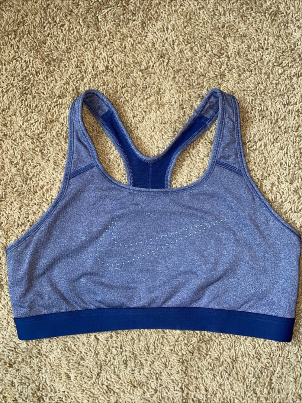 Nike Dri-FIT Racerback Sports Bra Sz L Blue Purple Perforated Swoosh Yoga Gym